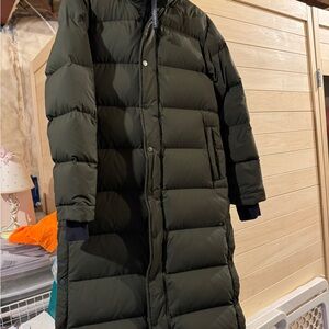 Women's Long Puffer Coat - Olive Green